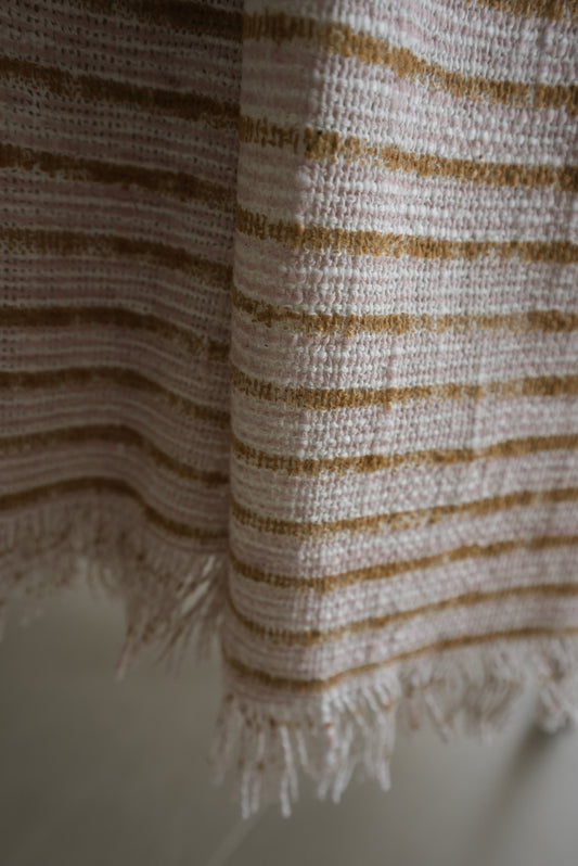 Ochre & Blush Pink Striped Throw