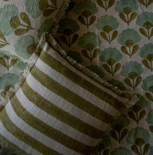 Lime Green Striped Cushion