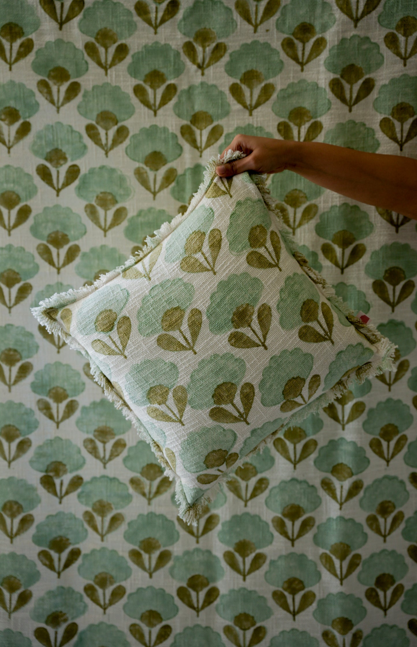 Light Blue & Lime Green Floral Cushion