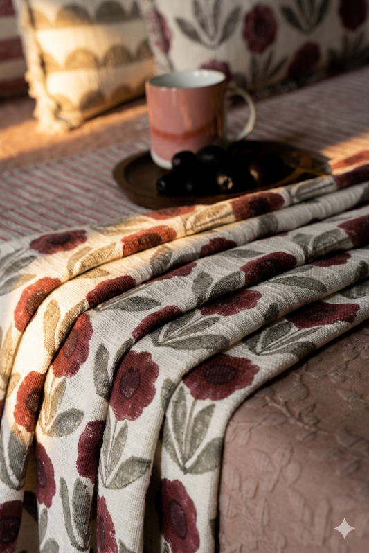 Burgundy Floral Throw