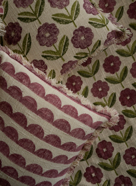 Close-up of fabric with floral and striped patterns