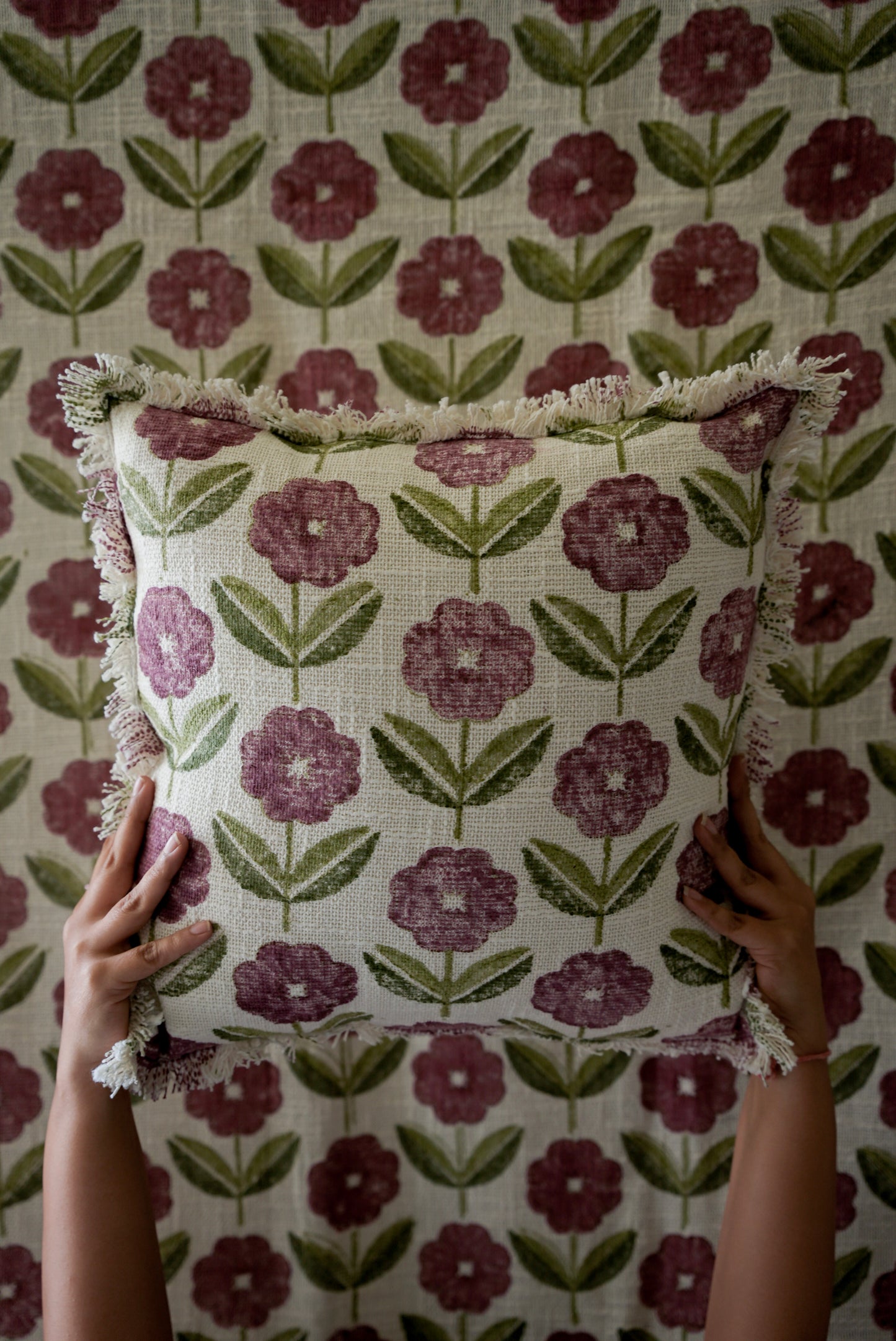 Rani Pink & Parrot Green Floral Cushion