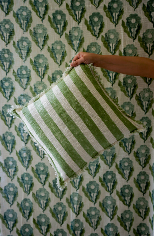 Leaf Green Striped Cushion