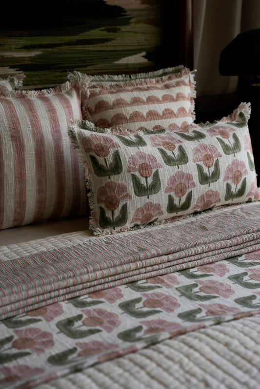 Blush pink & Olive Lumbar Pillow
