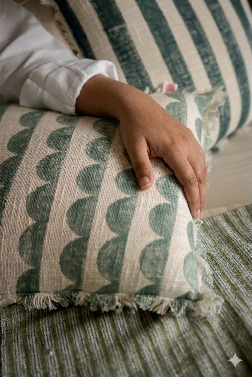 Indigo Scallop Cushion