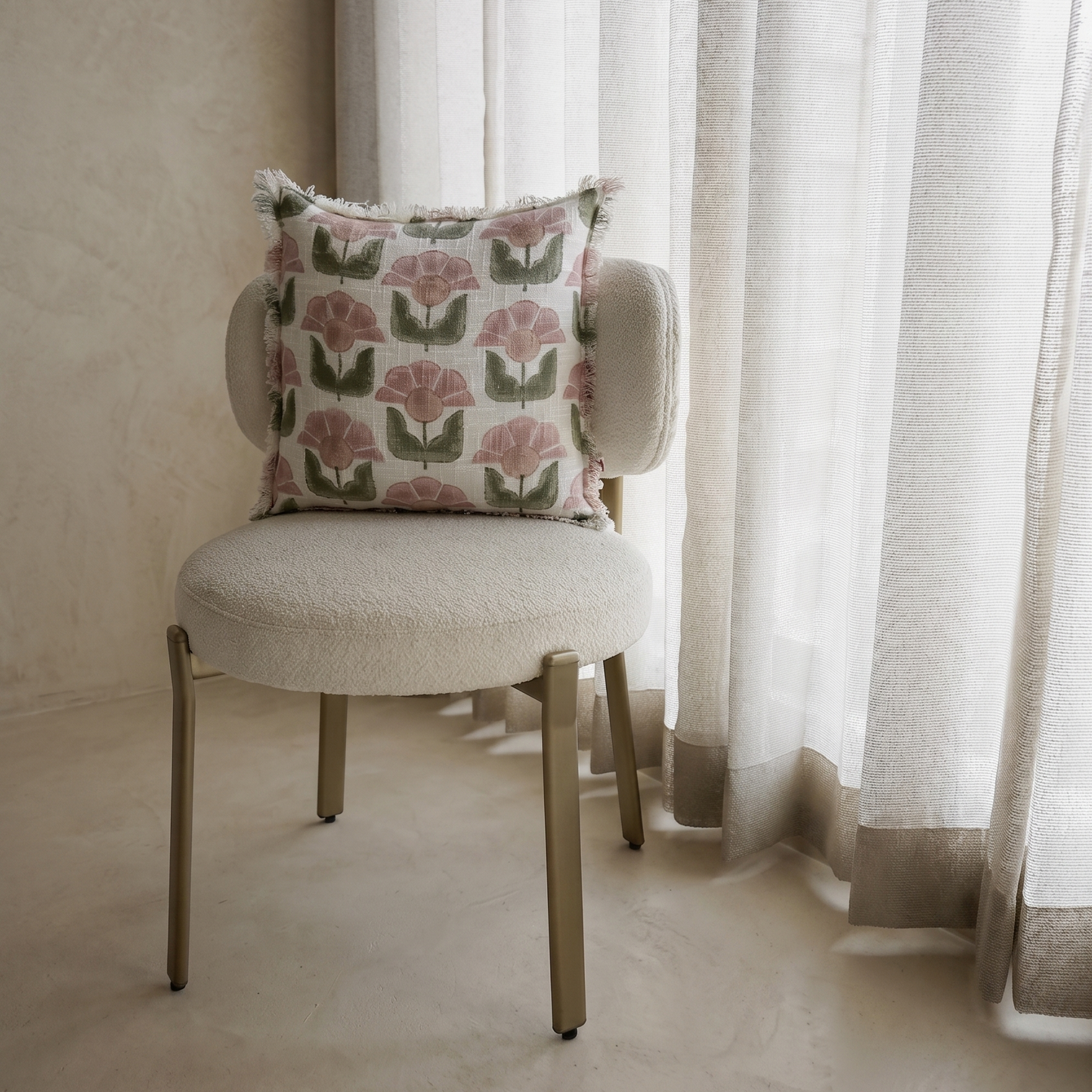 Chair with a floral block printed cushion
