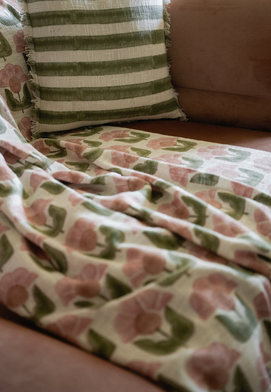Blush Pink & Olive Floral Throw