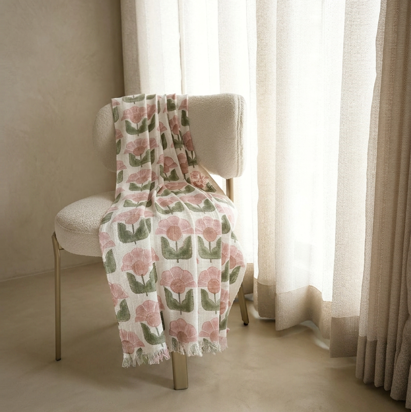 Blush Pink & Olive Floral Throw