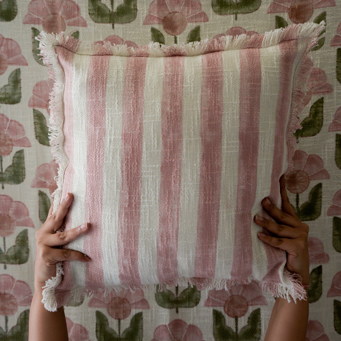 Blush Pink Striped Cushion