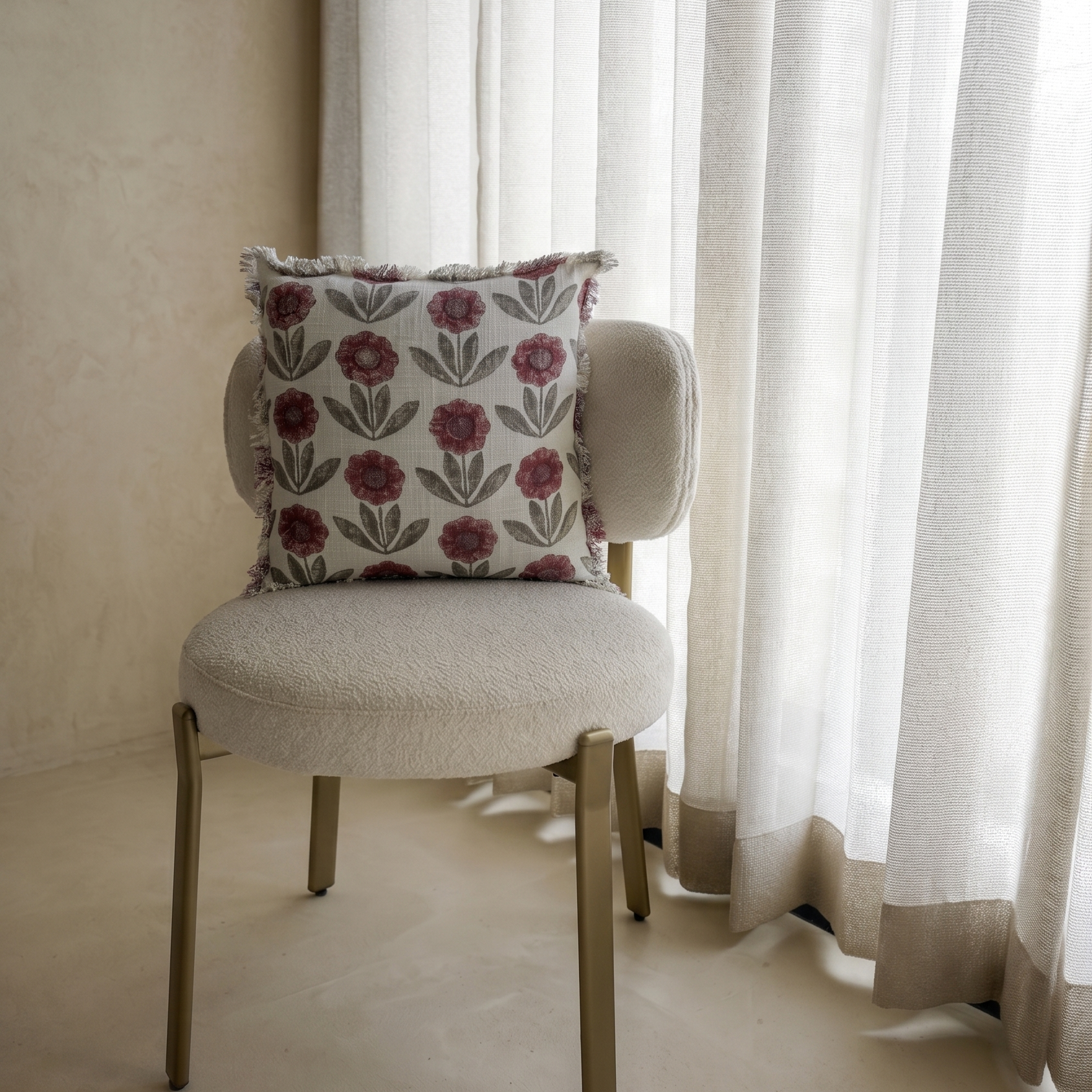 Burgundy & Grey Floral Cushion