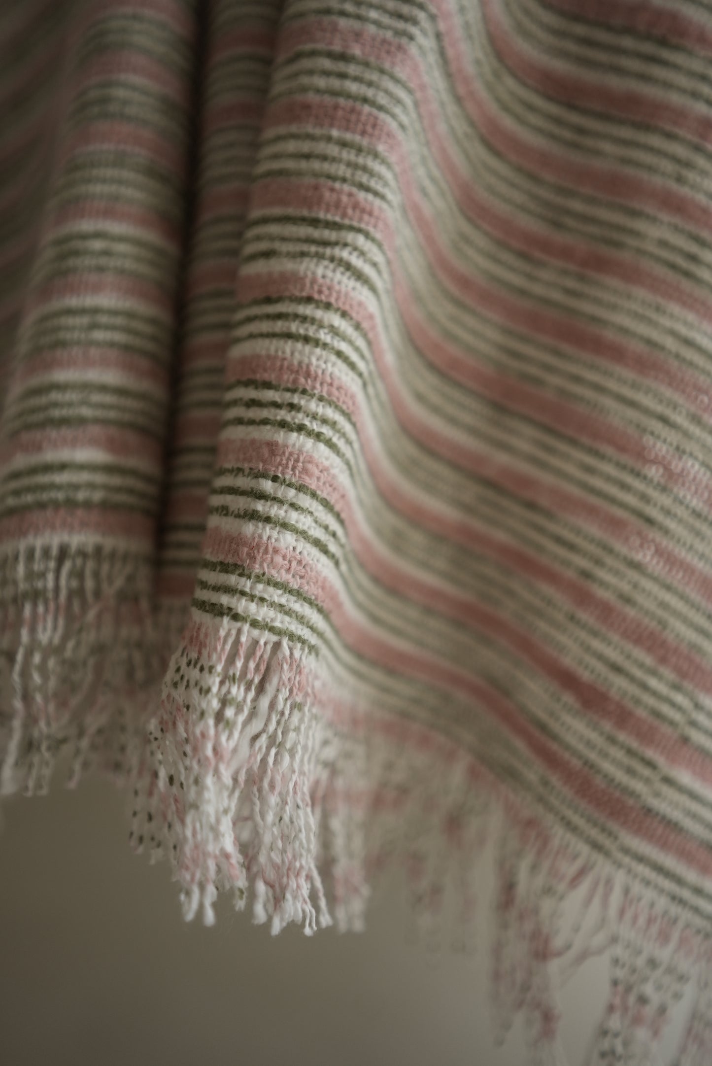 Blush Pink & Olive Striped Throw