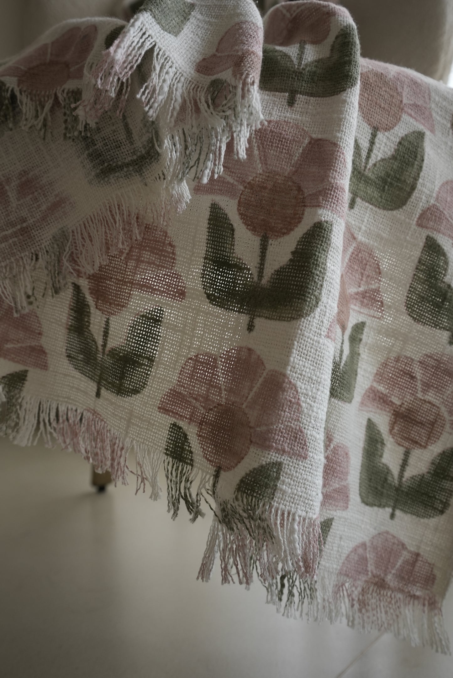Blush Pink & Olive Floral Throw