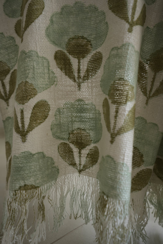 Light Blue & Lime Green Floral Throw