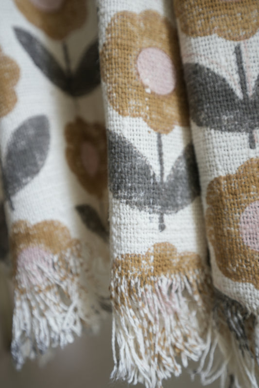 Ochre & Charcoal Floral Throw