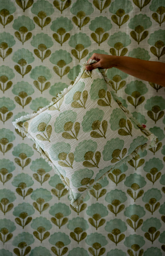 Light Blue & Lime Green Floral Cushion