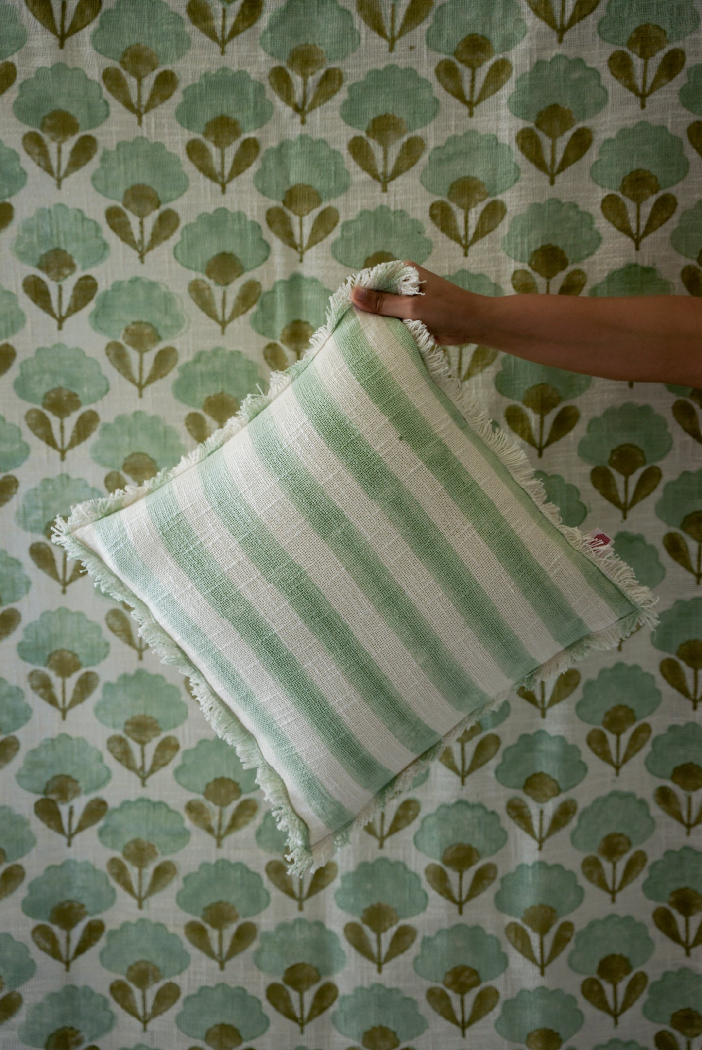 Light Blue Striped Cushion