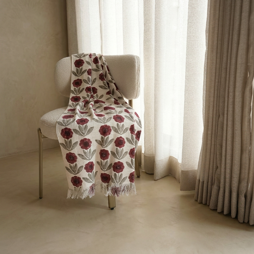 Burgundy Floral Throw