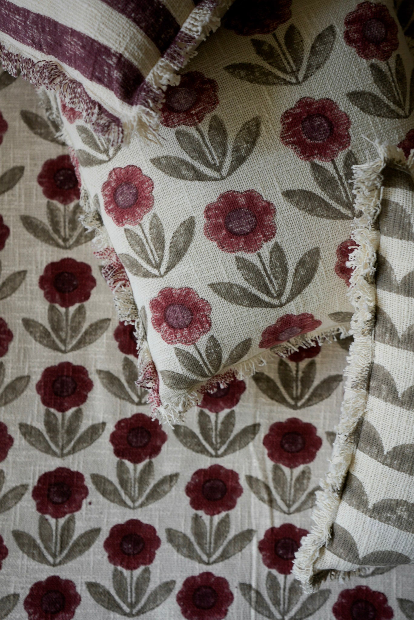 Burgundy & Grey Floral Cushion