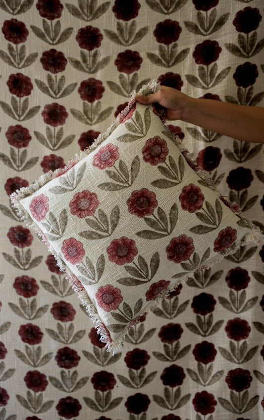 Burgundy & Grey Floral Cushion
