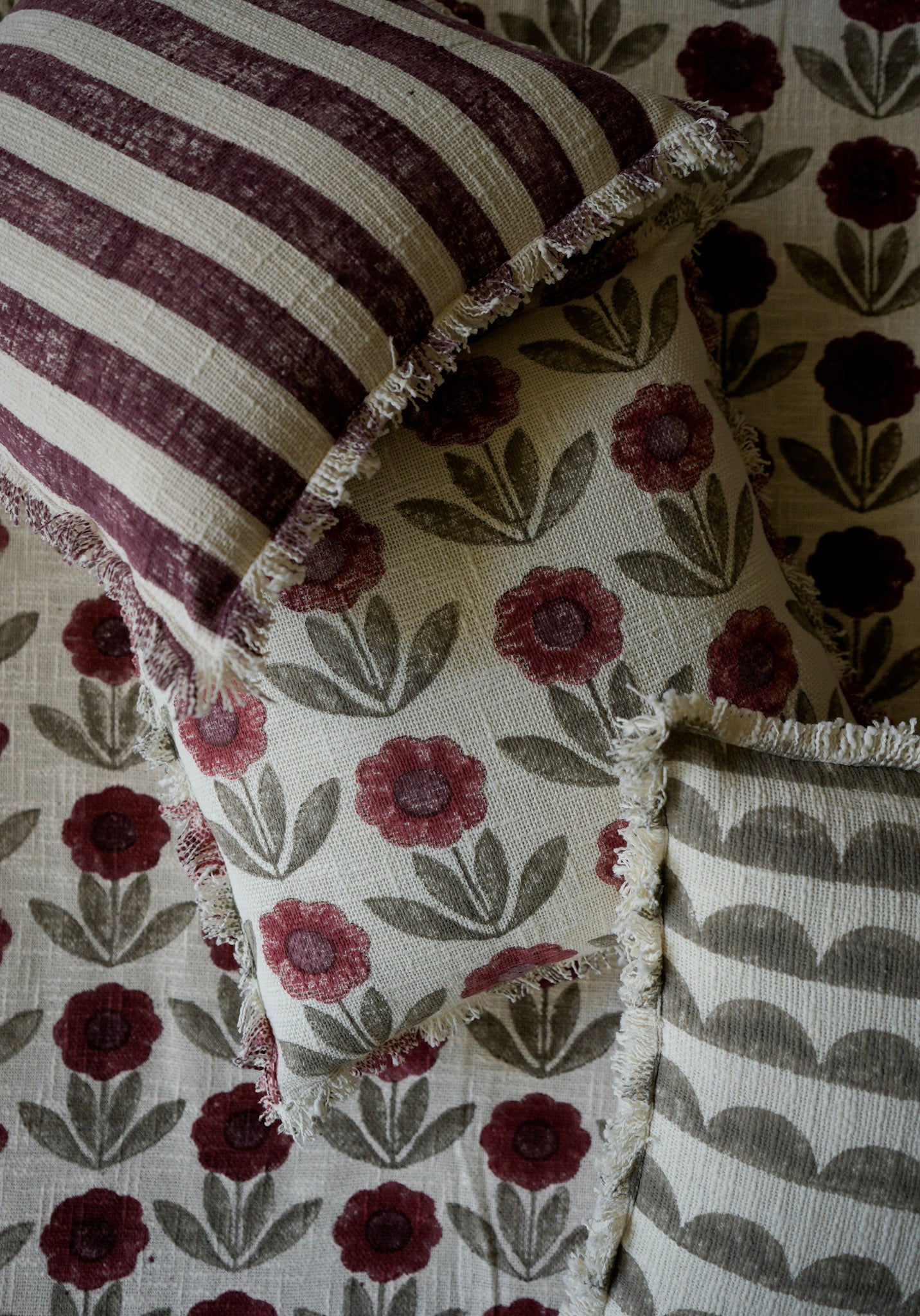 Burgundy & Grey Floral Cushion