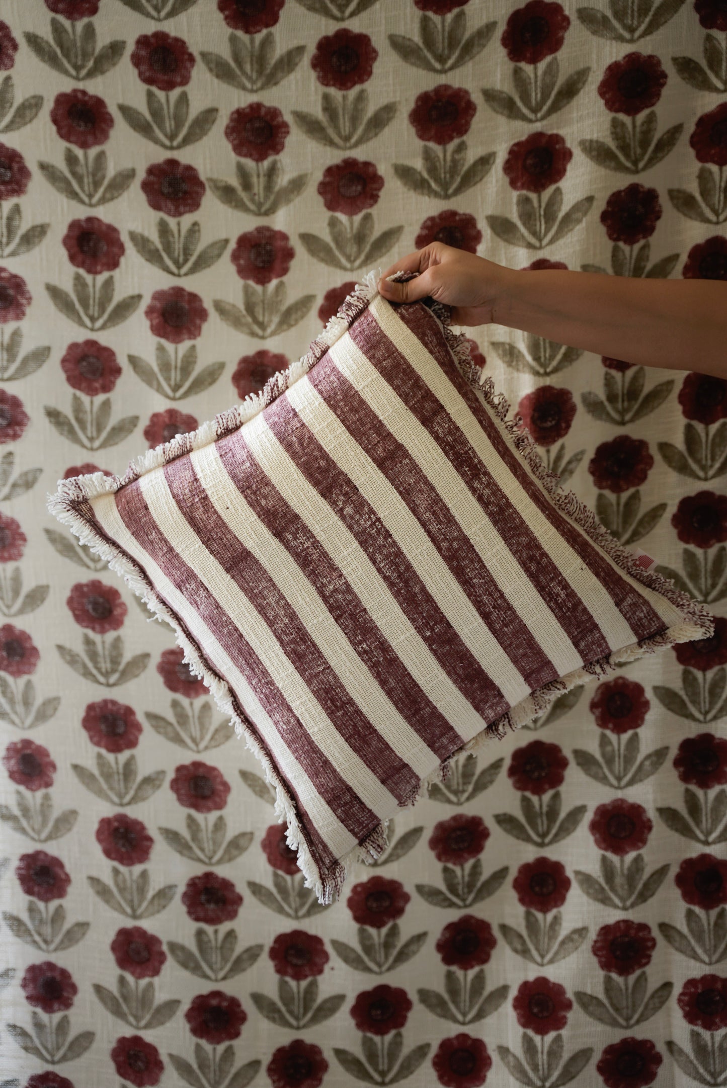 Burgundy Striped Cushion