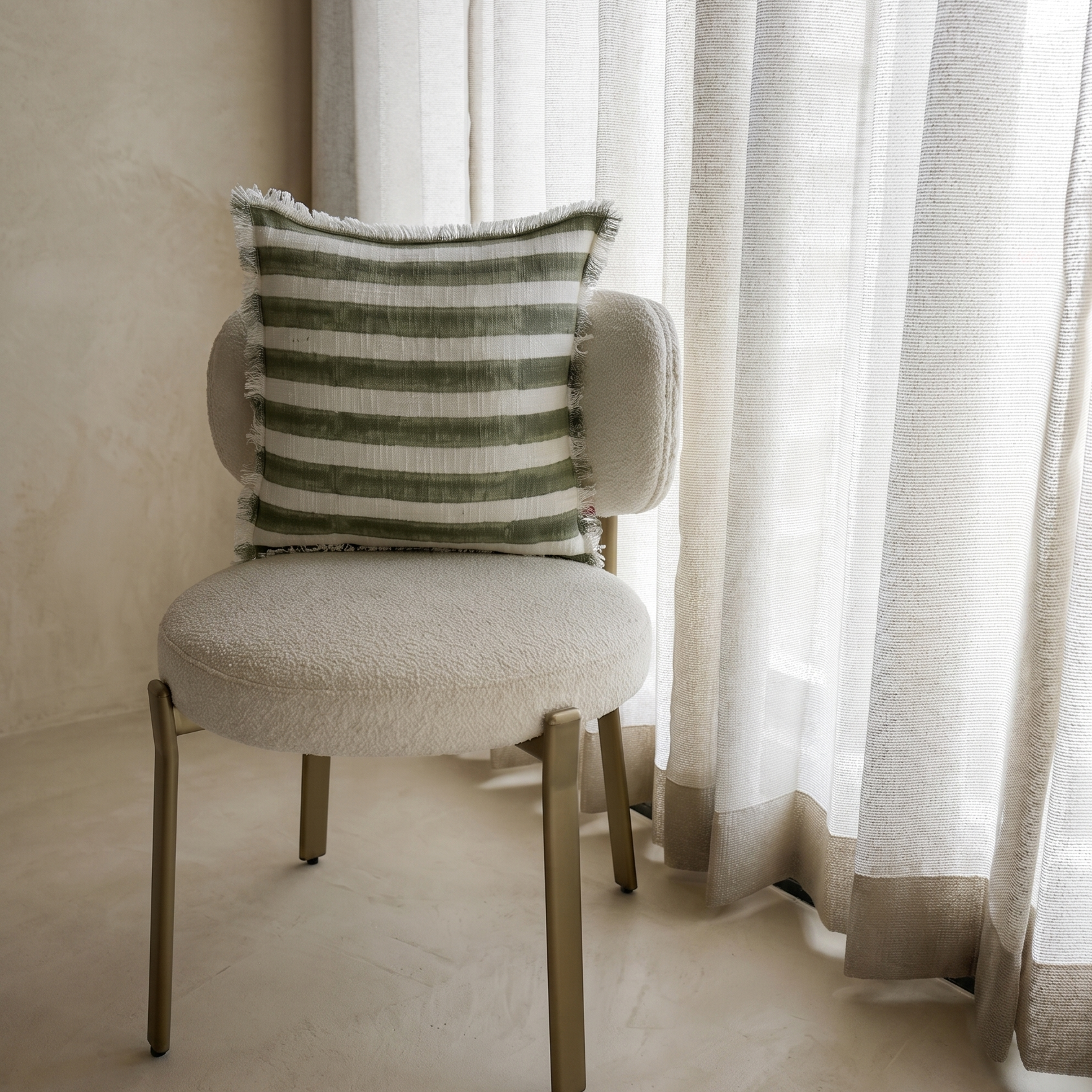 Olive Green Striped Cushion