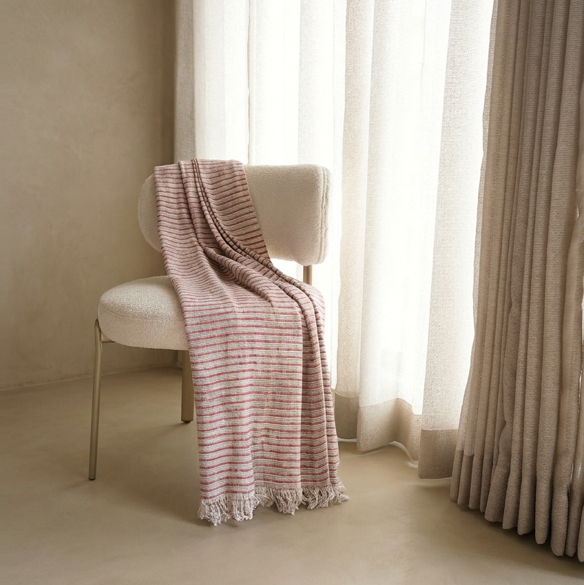 Red & Grey Striped Throw