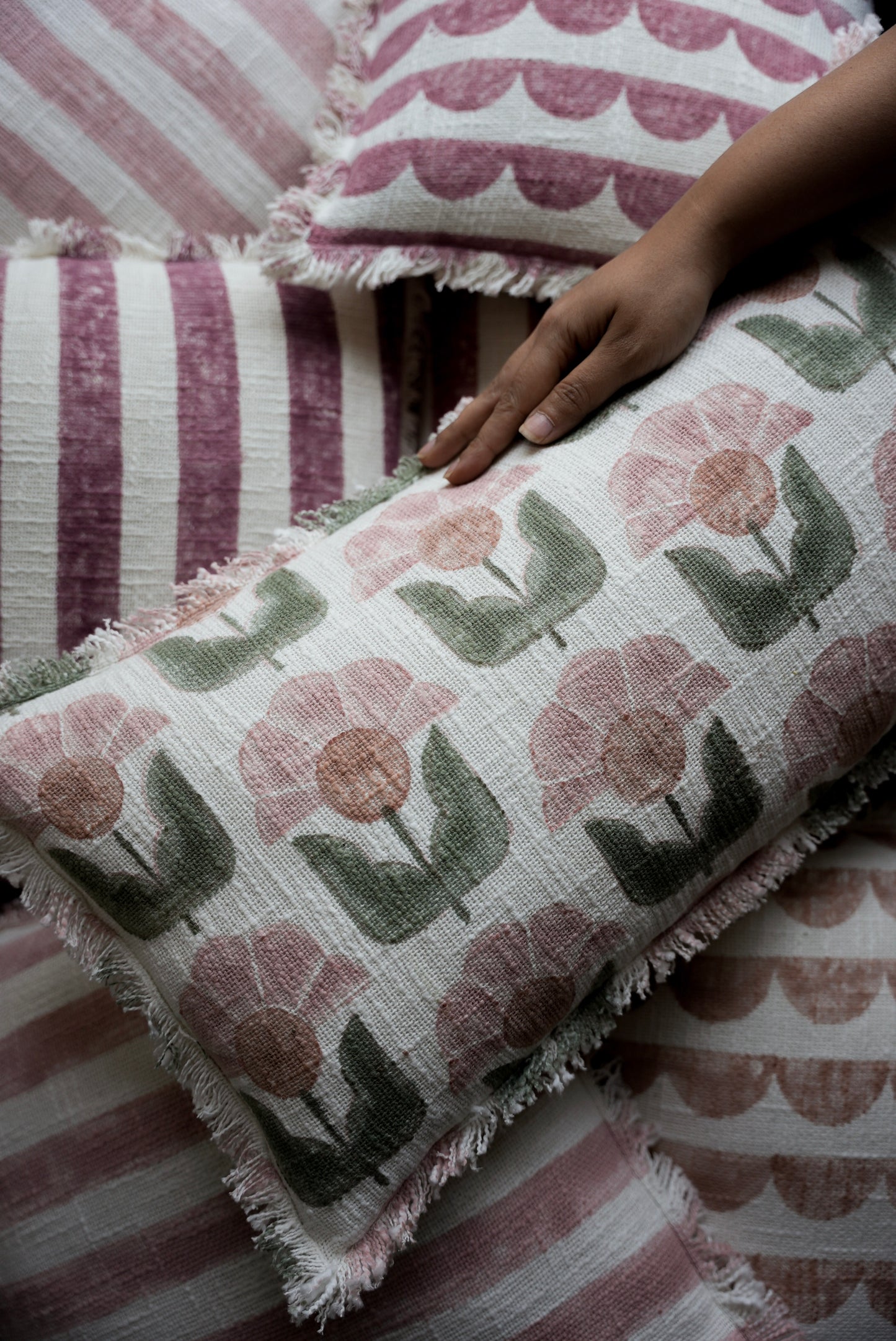 Blush pink & Olive Lumbar Pillow