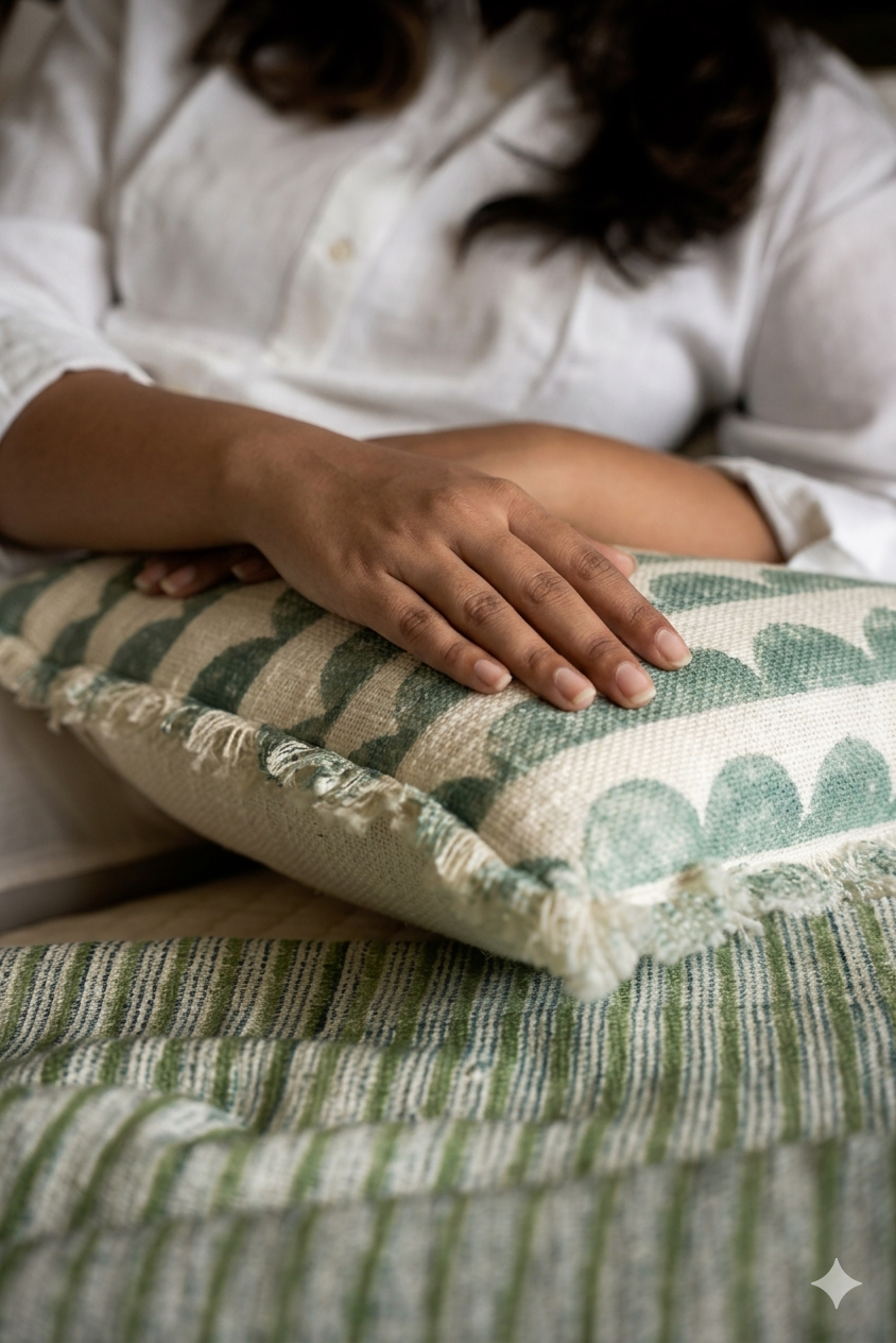 Indigo Scallop Cushion