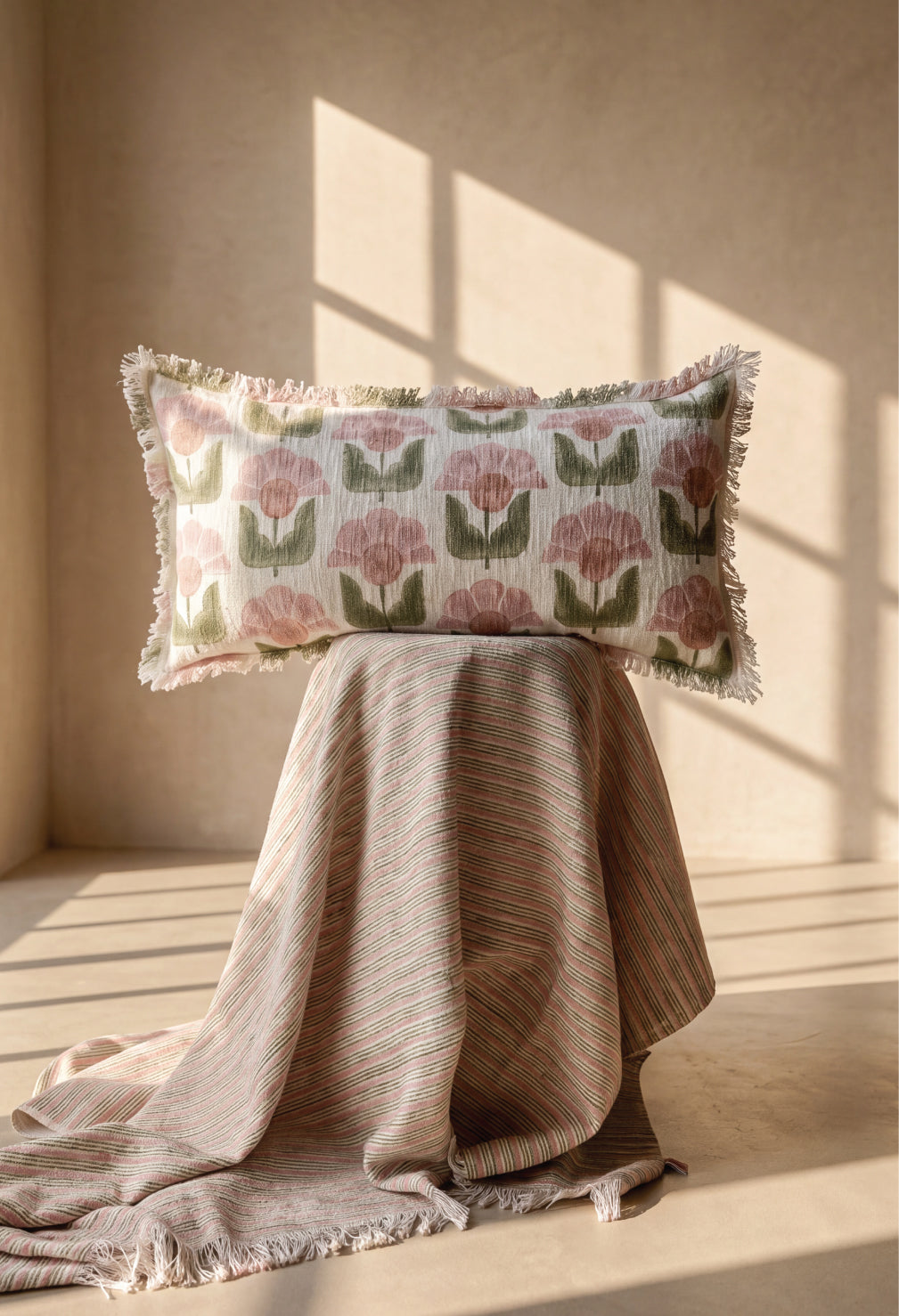 Blush pink & Olive Lumbar Pillow
