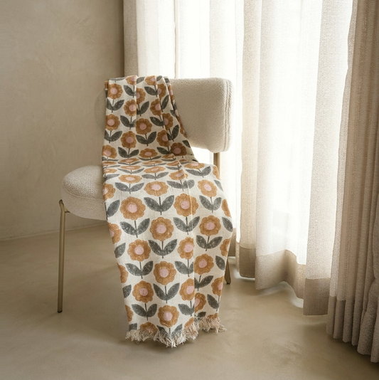 Ochre & Charcoal Floral Throw